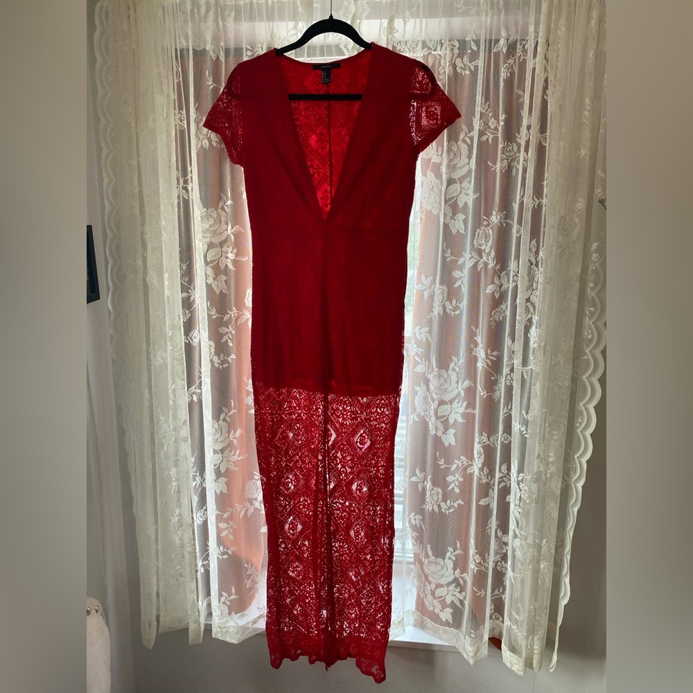 Forever 21 Red Lace Plunge Neckline Dress